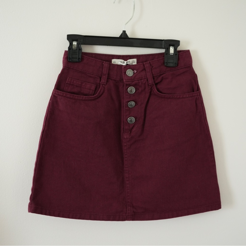 Pull & Bear Wine Button Fly Denim Skirt